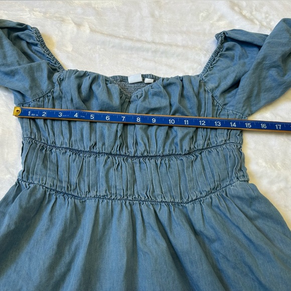 Gap Chambray Blue Puff Sleeve Smocked Mini Dress | Size S - Picture 7 of 8